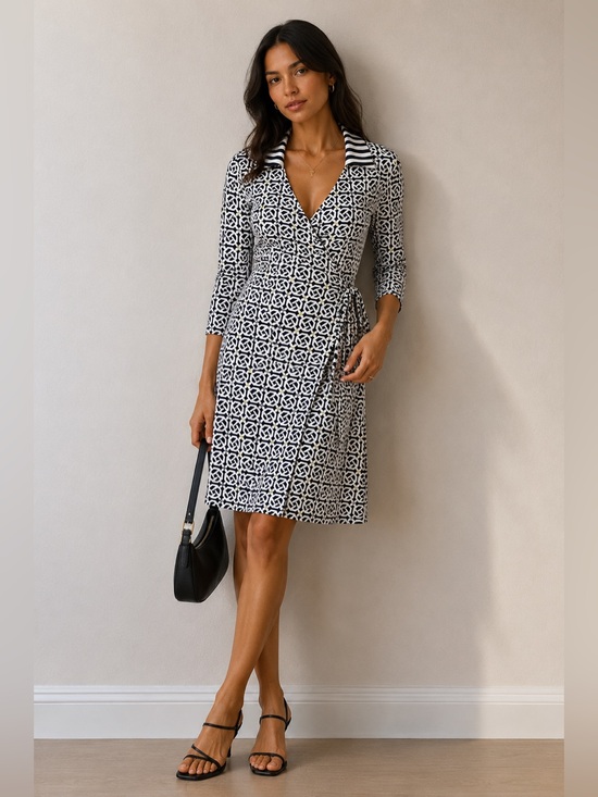 J. McLaughlin Dresses & Skirts - J. McLaughlin Black and White Wrap Dress with Notched Collar